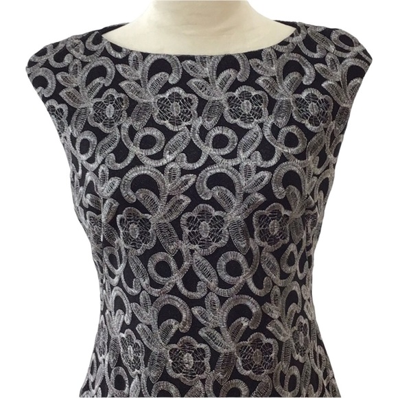 Lauren Ralph Lauren Metallic Embroidered Floral Cap Sleeve Sheath Dress … - Picture 8 of 10